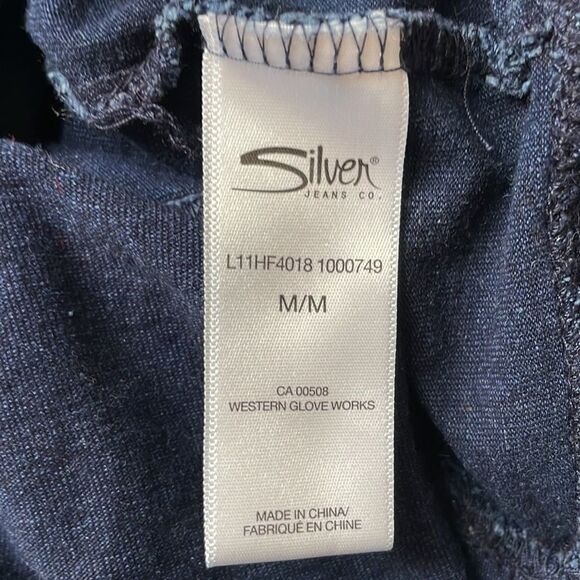 SILVER Jeans Long Sleeve Quarter Zip Distressed Denim Pullover Size Medium - Picture 9 of 10